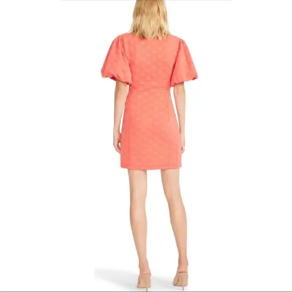 NWT Betsey Johnson Dot Jacquard Puff Sleeve Mini Dress Poppy Large XS - Picture 8 of 9